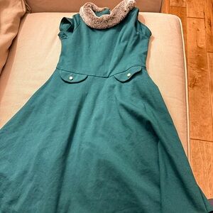 Elegant Green Kids Dress with Faux Fur Collar Hope and Henry
